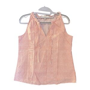 Loft Pink Pattern V Neck Cotton Sleeveless Tie Front Top